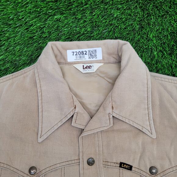 Vintage 60s Lee Snap Button Shirt XL 24x29 Khaki Brown USA - Picture 3 of 14